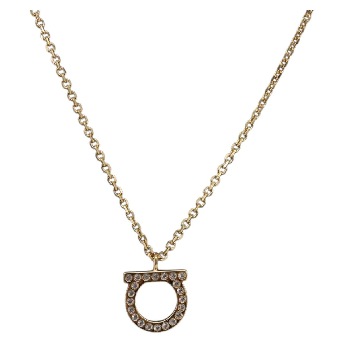 Salvatore Ferragamo Gancini Necklace metal Gold Tone Auth SW2862M