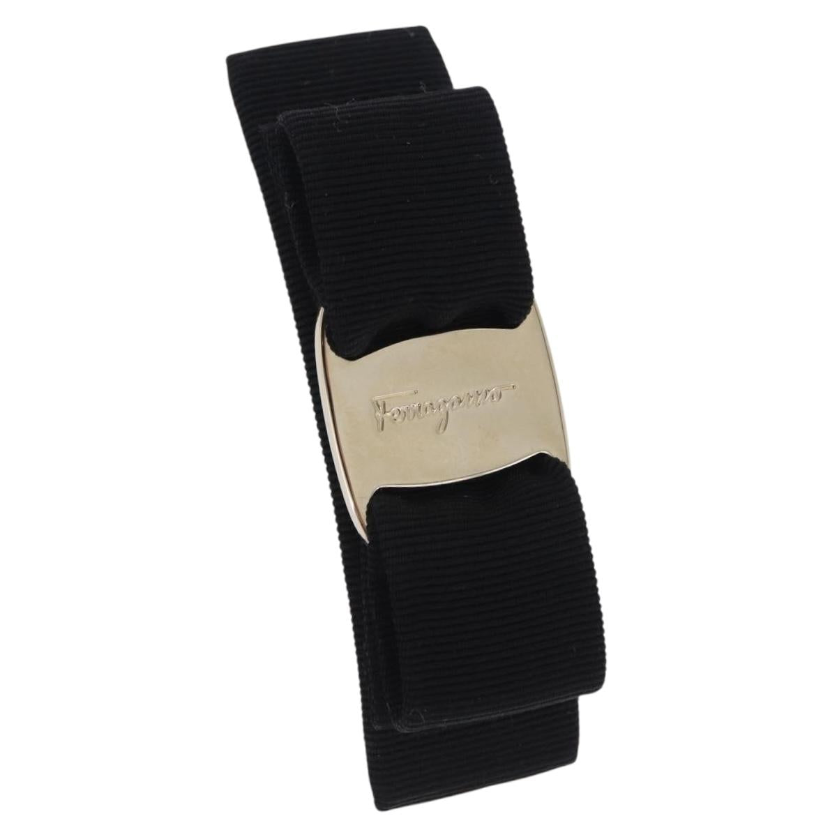 Salvatore Ferragamo Vala Valletta Hair Clip Canvas Black Gold Auth SW2863V