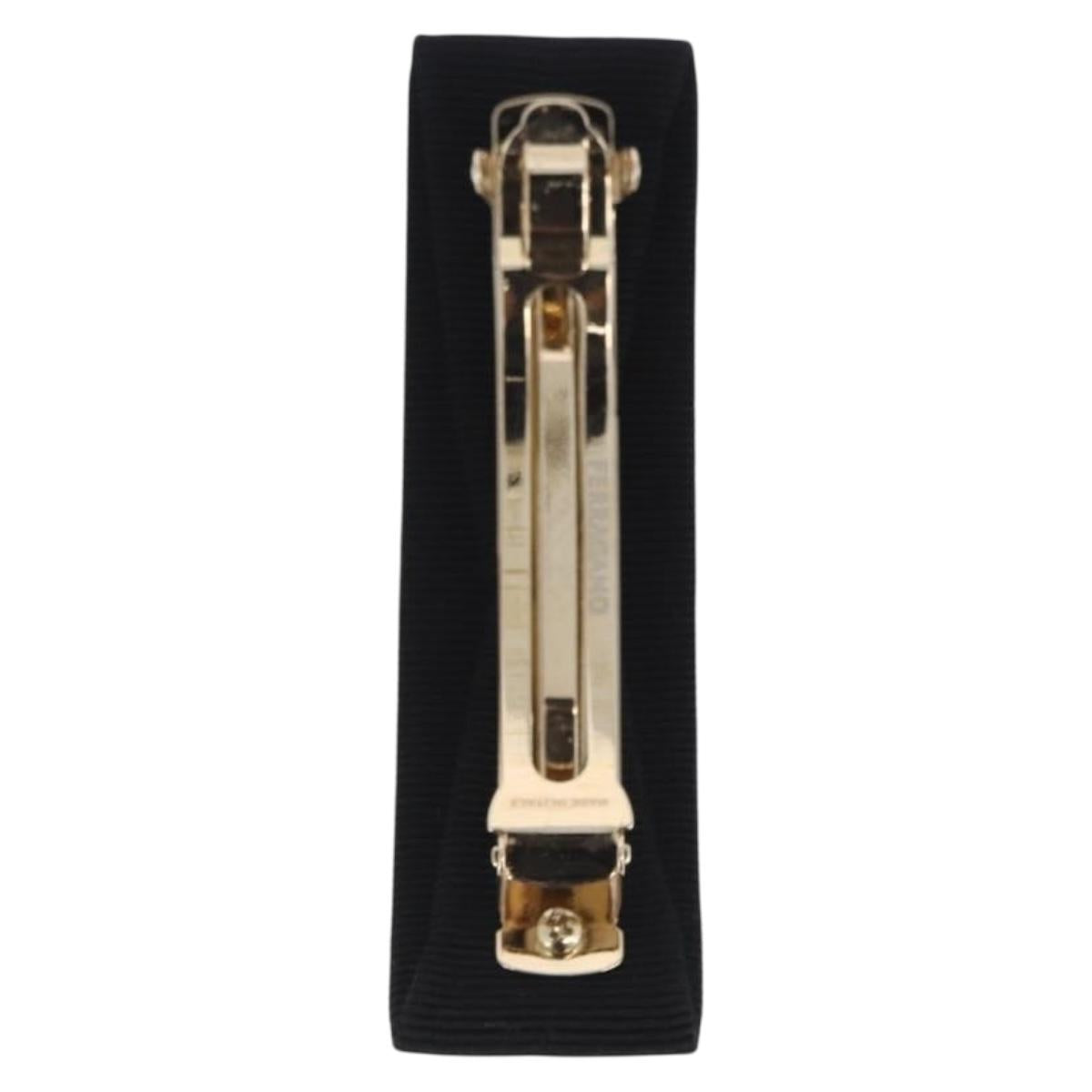 Salvatore Ferragamo Vala Valletta Hair Clip Canvas Black Gold Auth SW2863V
