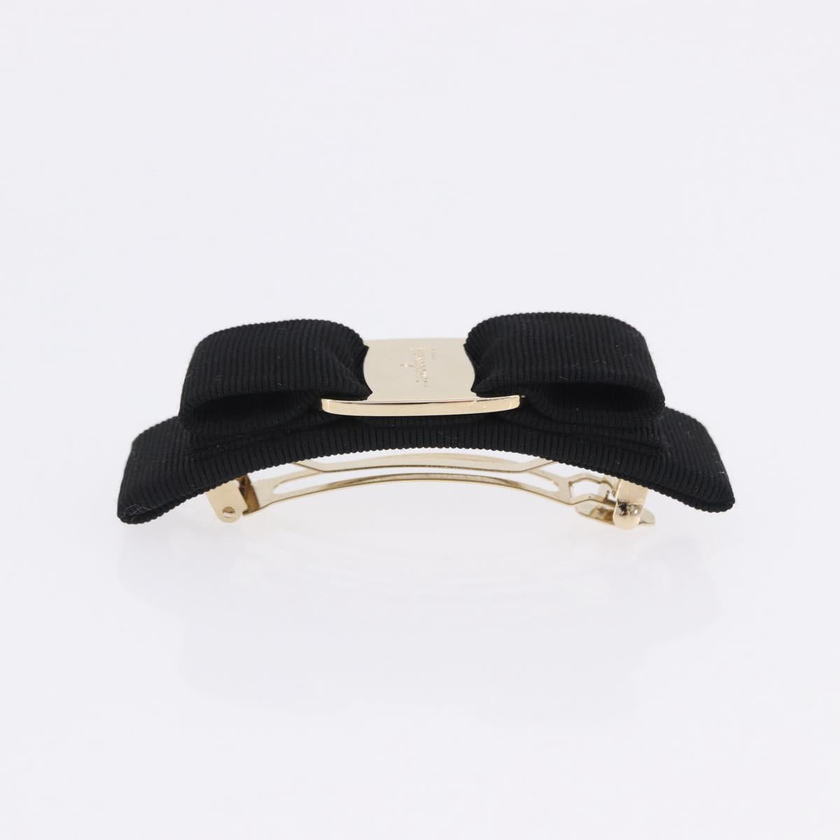 Salvatore Ferragamo Vala Valletta Hair Clip Canvas Black Gold Auth SW2863V