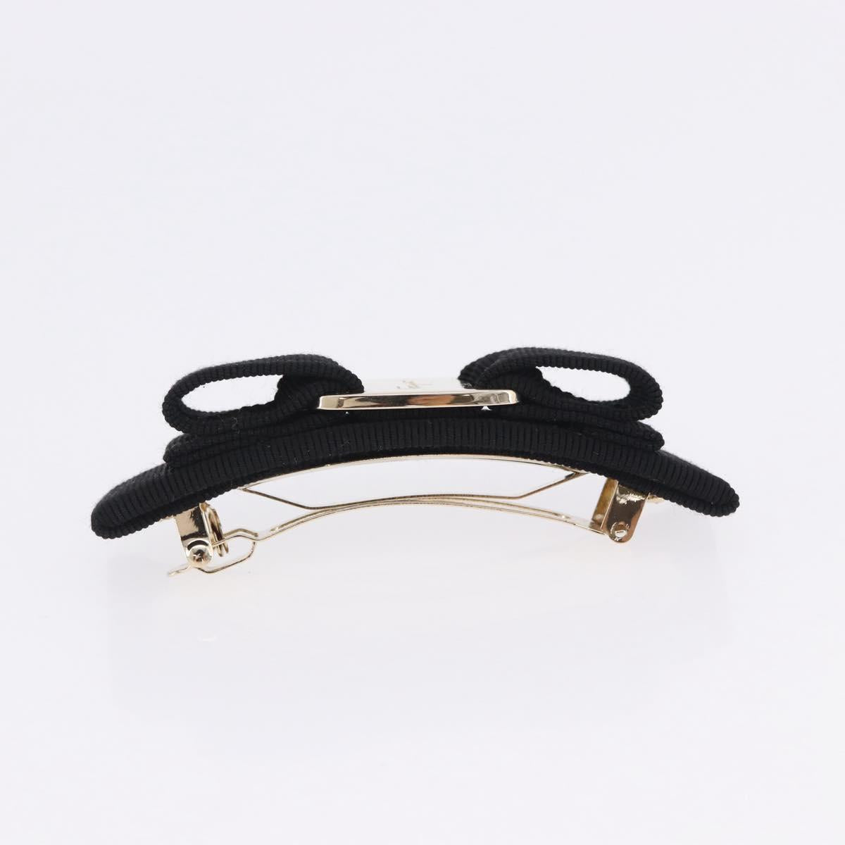 Salvatore Ferragamo Vala Valletta Hair Clip Canvas Black Gold Auth SW2863V