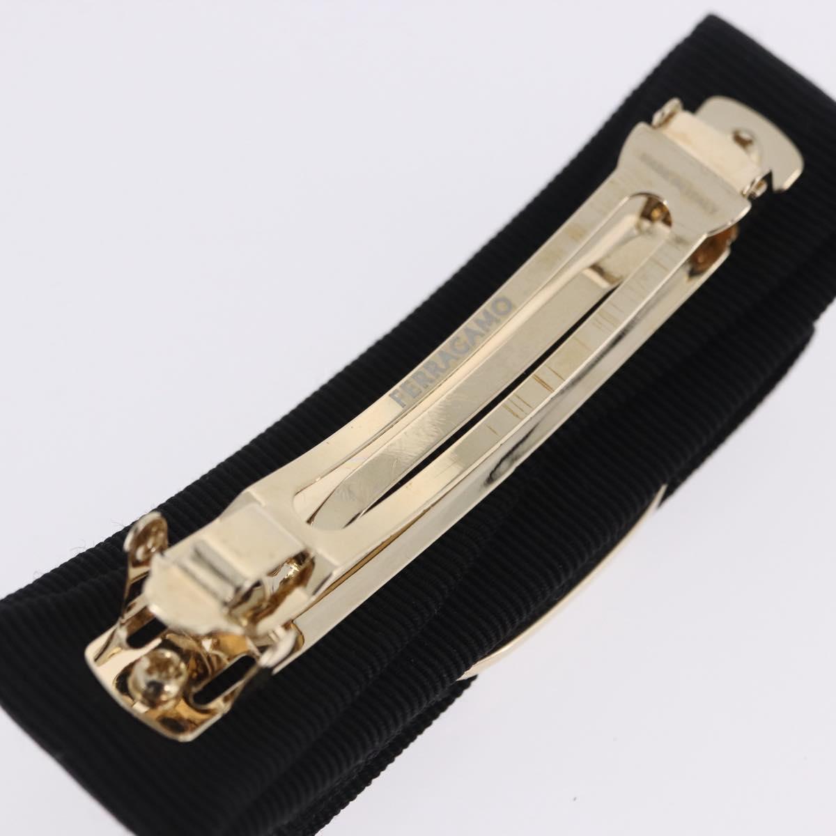 Salvatore Ferragamo Vala Valletta Hair Clip Canvas Black Gold Auth SW2863V