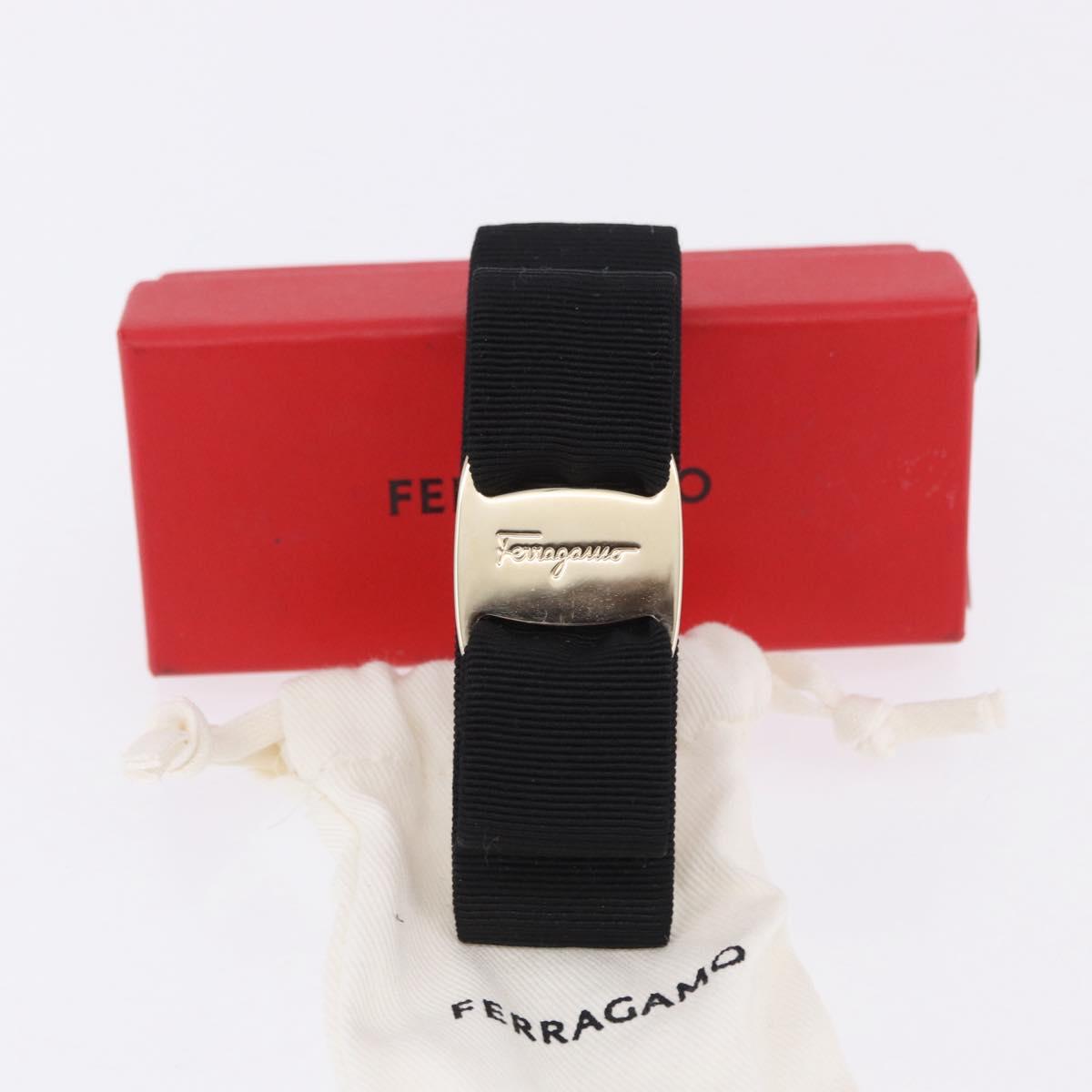 Salvatore Ferragamo Vala Valletta Hair Clip Canvas Black Gold Auth SW2863V