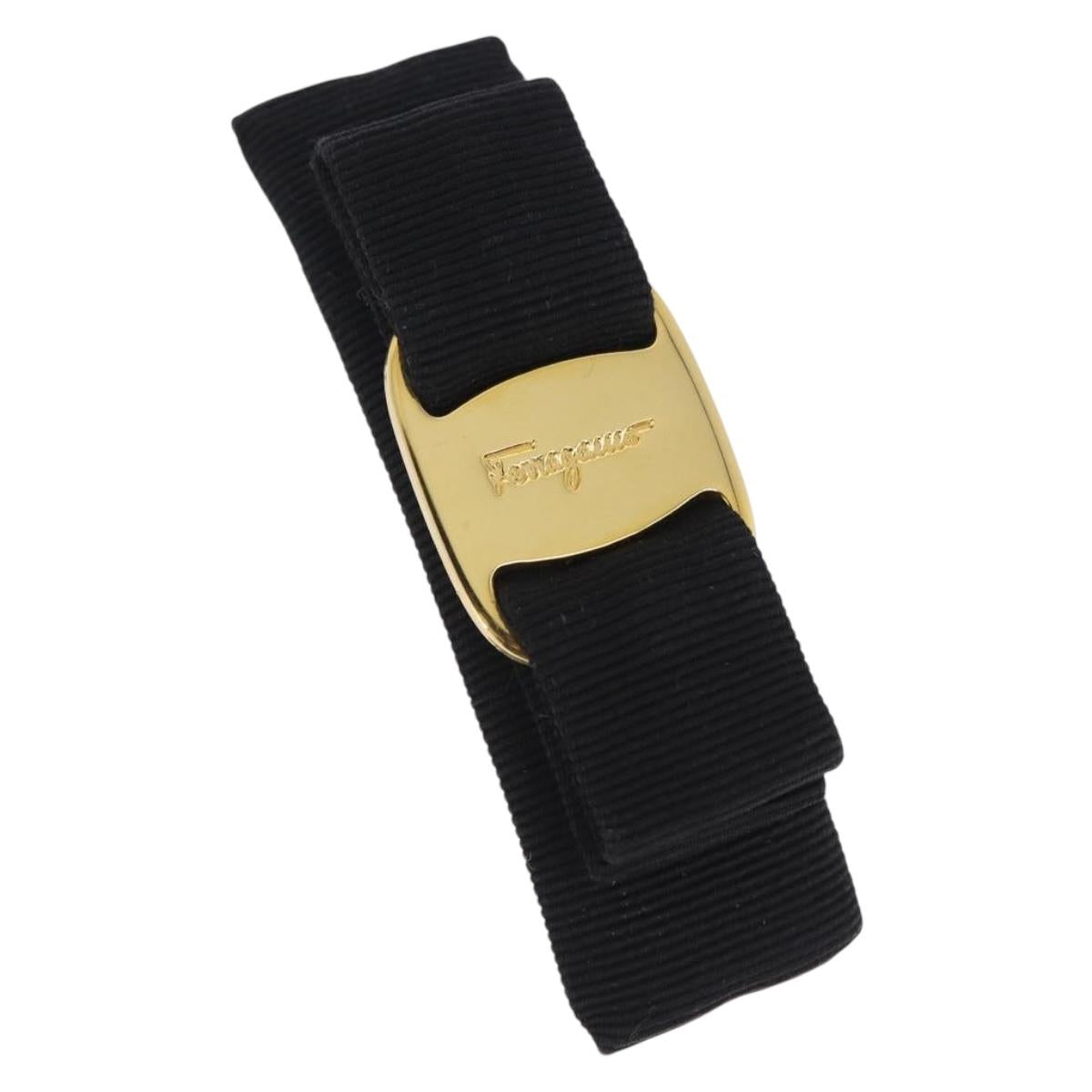 Salvatore Ferragamo Vala Valletta Hair Clip Canvas Black Gold Auth SW2864
