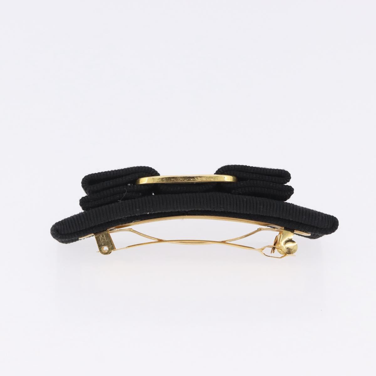 Salvatore Ferragamo Vala Valletta Hair Clip Canvas Black Gold Auth SW2864