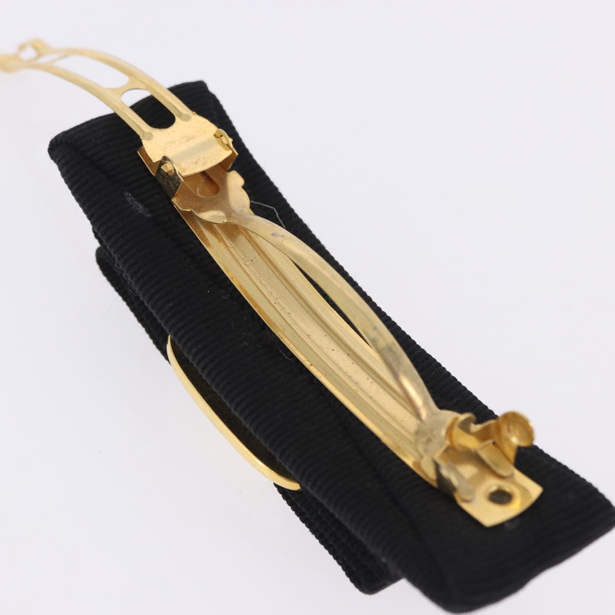 Salvatore Ferragamo Vala Valletta Hair Clip Canvas Black Gold Auth SW2864