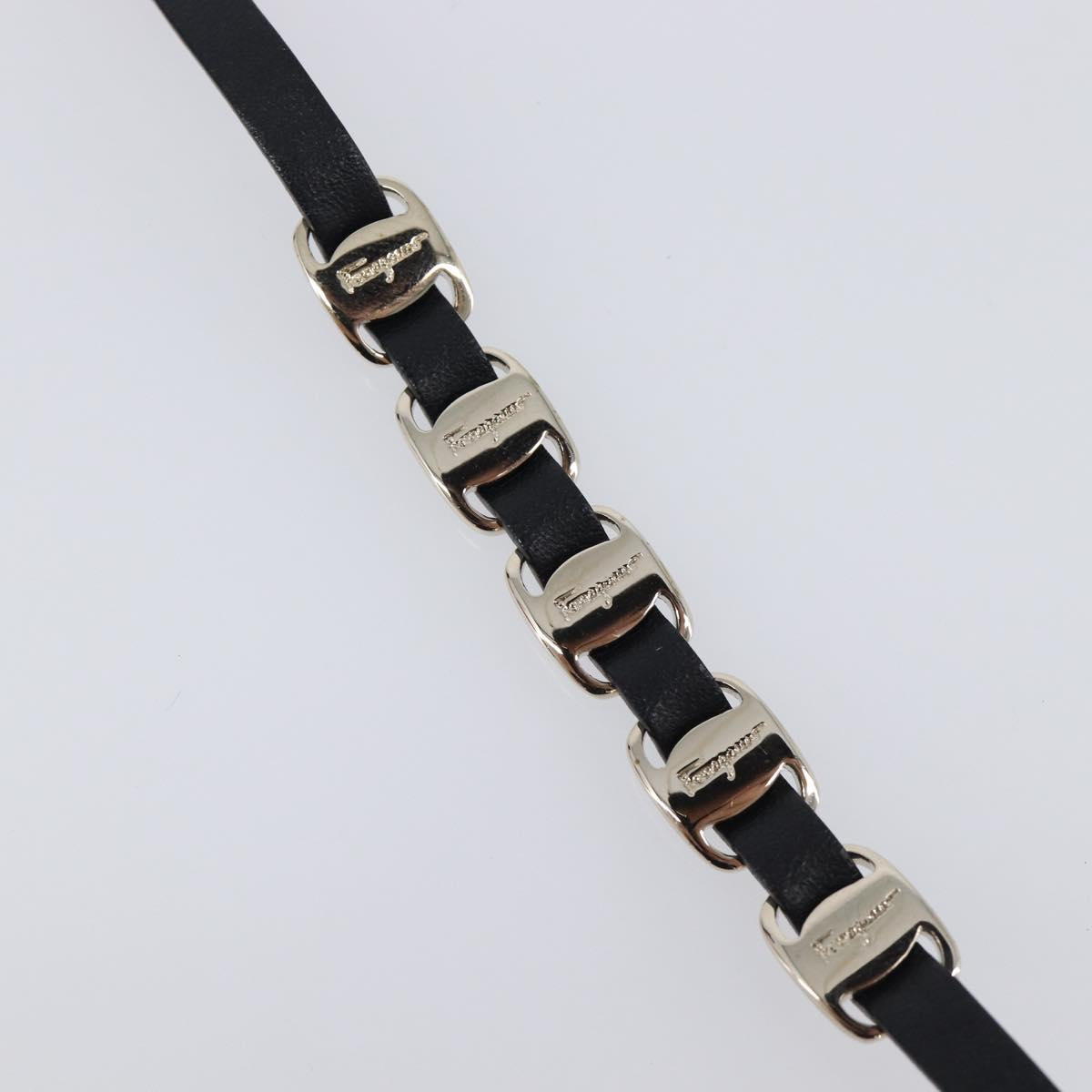 Salvatore Ferragamo Vala Bracelet Leather Black Gold Auth SW2868