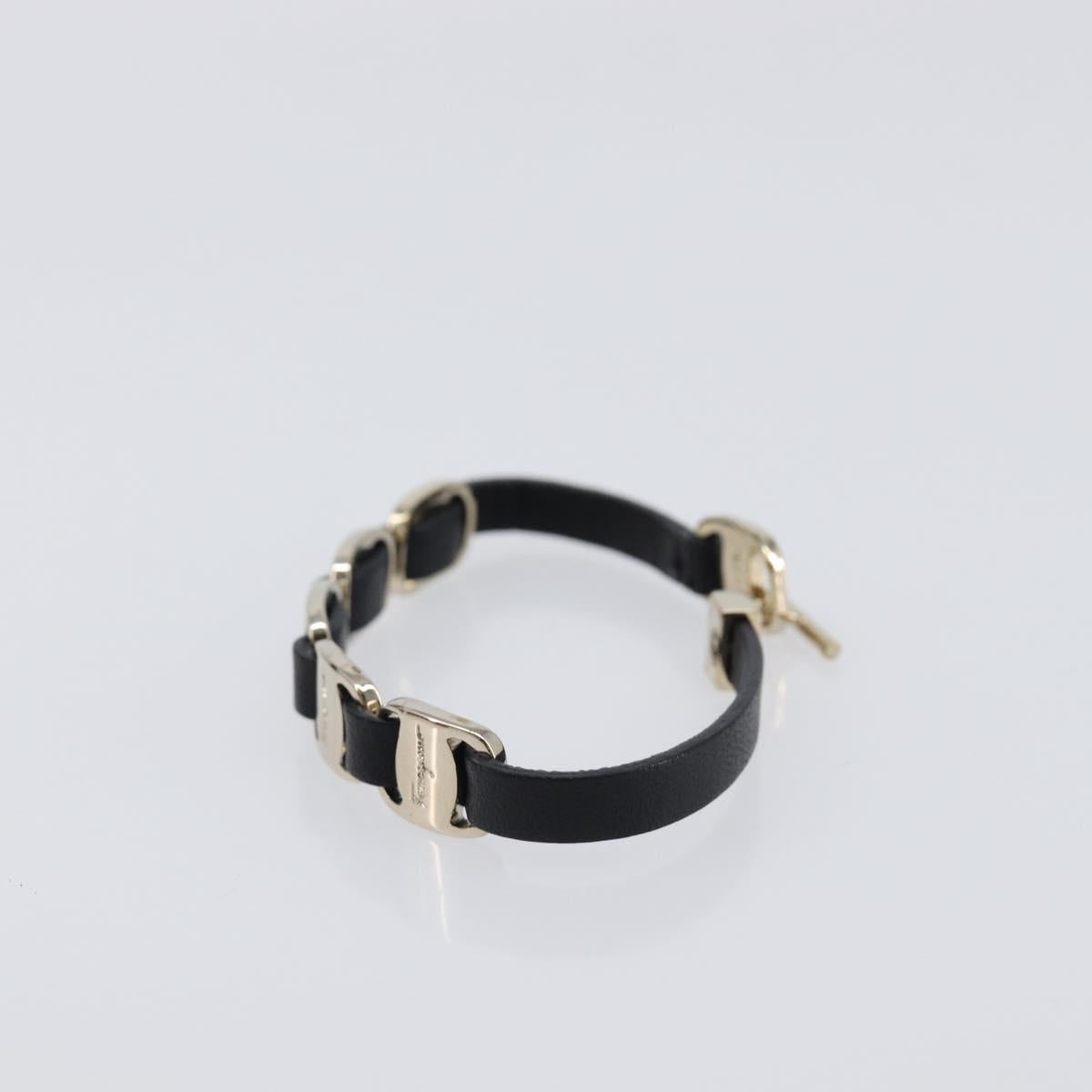 Salvatore Ferragamo Vala Bracelet Leather Black Gold Auth SW2868