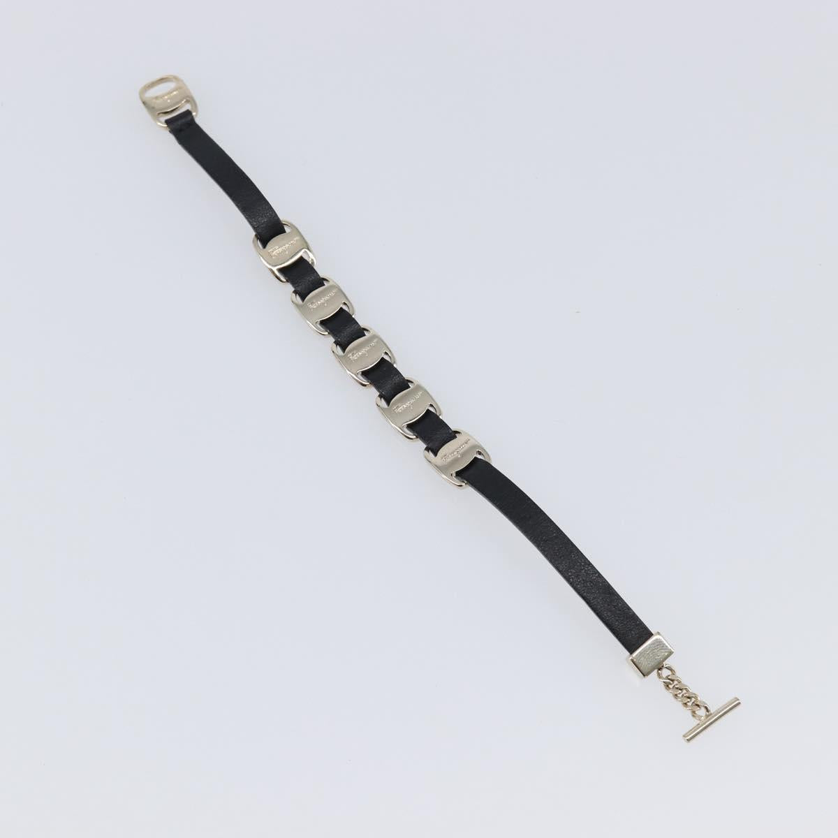 Salvatore Ferragamo Vala Bracelet Leather Black Gold Auth SW2868