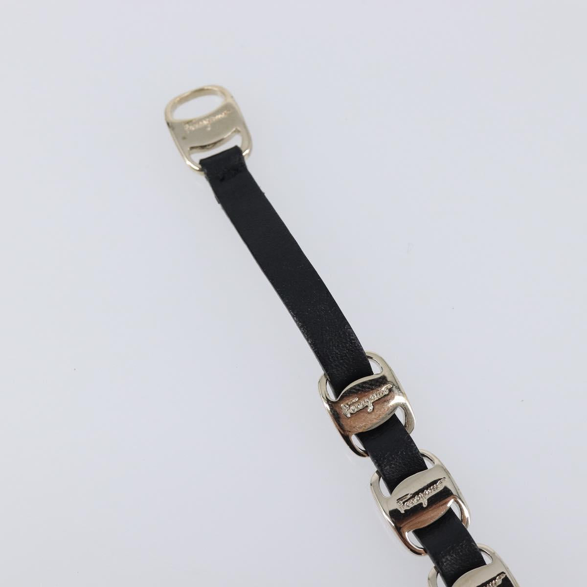 Salvatore Ferragamo Vala Bracelet Leather Black Gold Auth SW2868