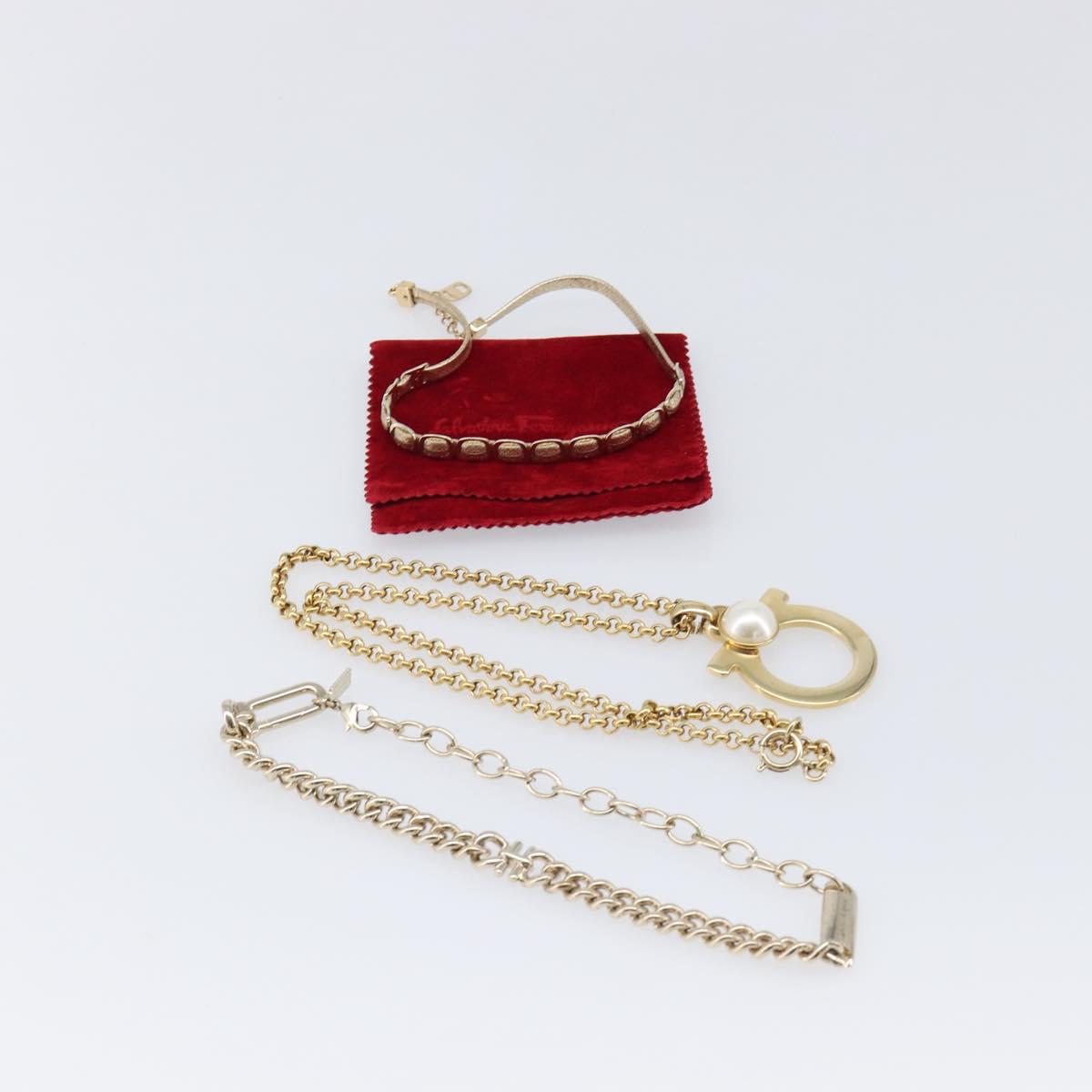 Salvatore Ferragamo Choker Necklace Metal 3 Set Gold Tone Auth SW2871