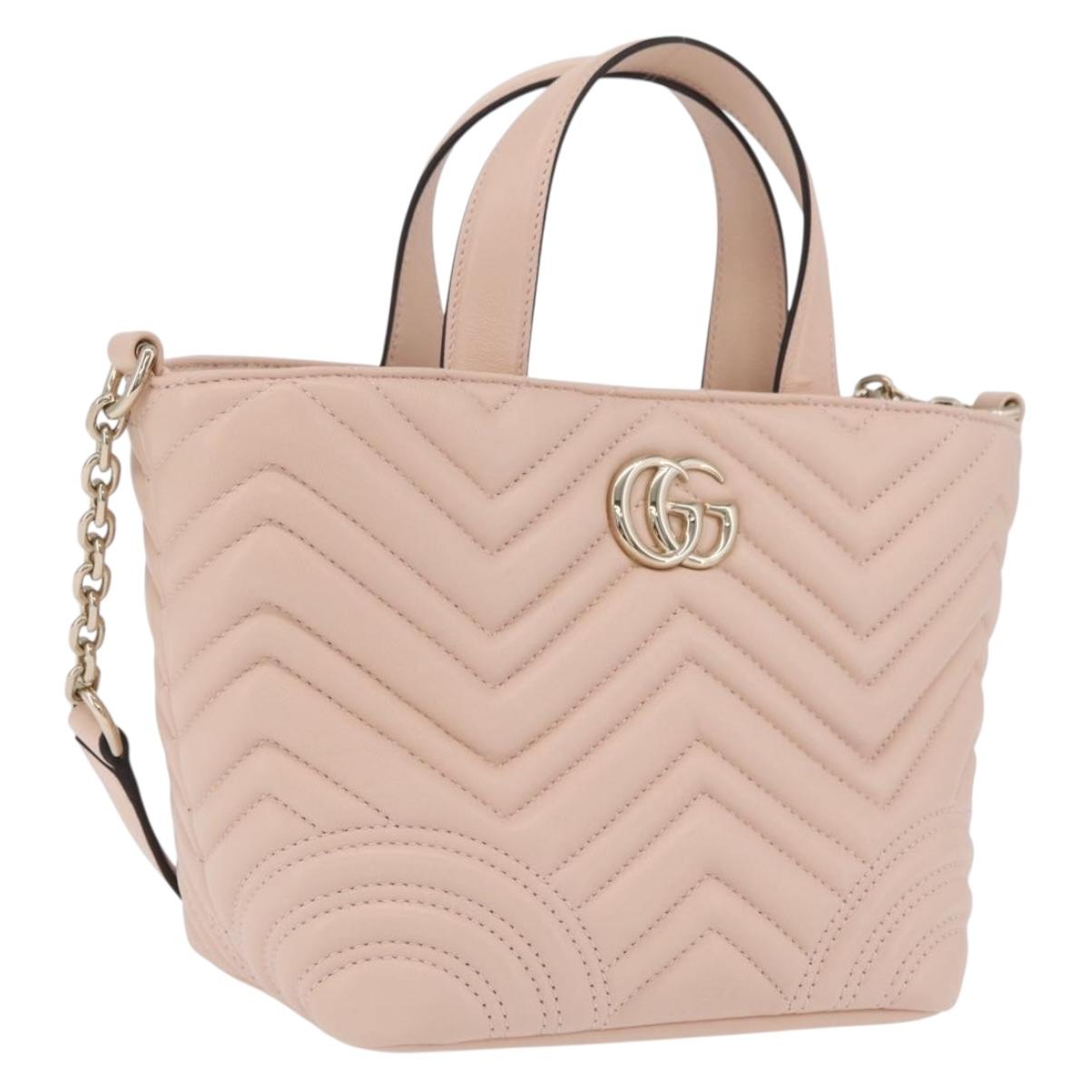 GUCCI GG Marmont Hand Bag Leather 2way Pink Gold Tone 847386 Auth SW2876M
