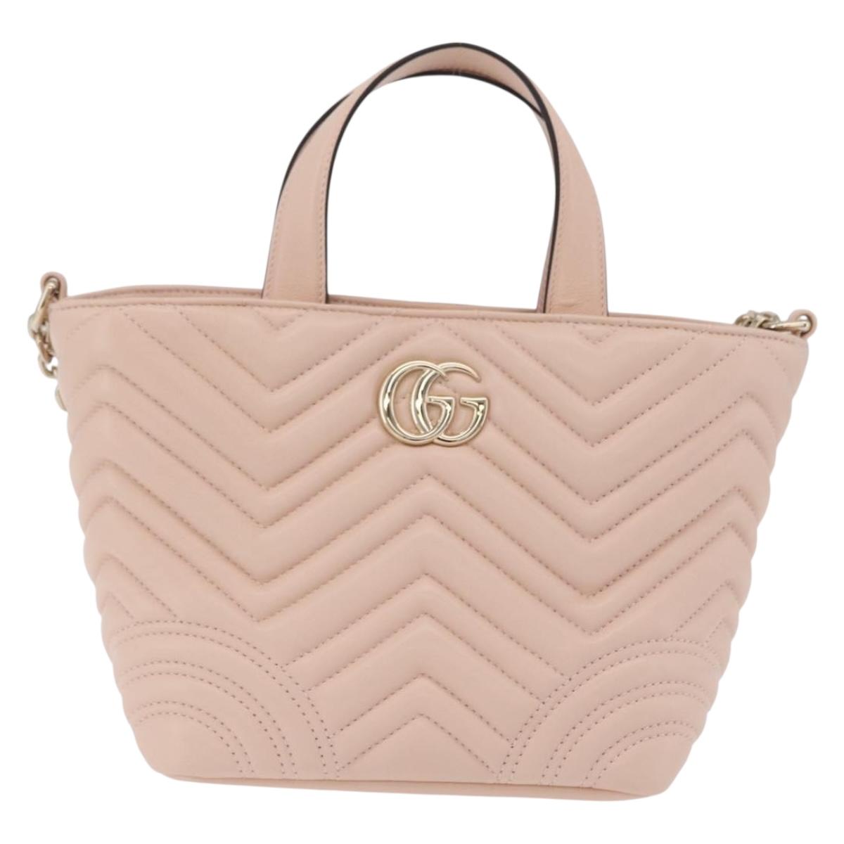 GUCCI GG Marmont Hand Bag Leather 2way Pink Gold Tone 847386 Auth SW2876M