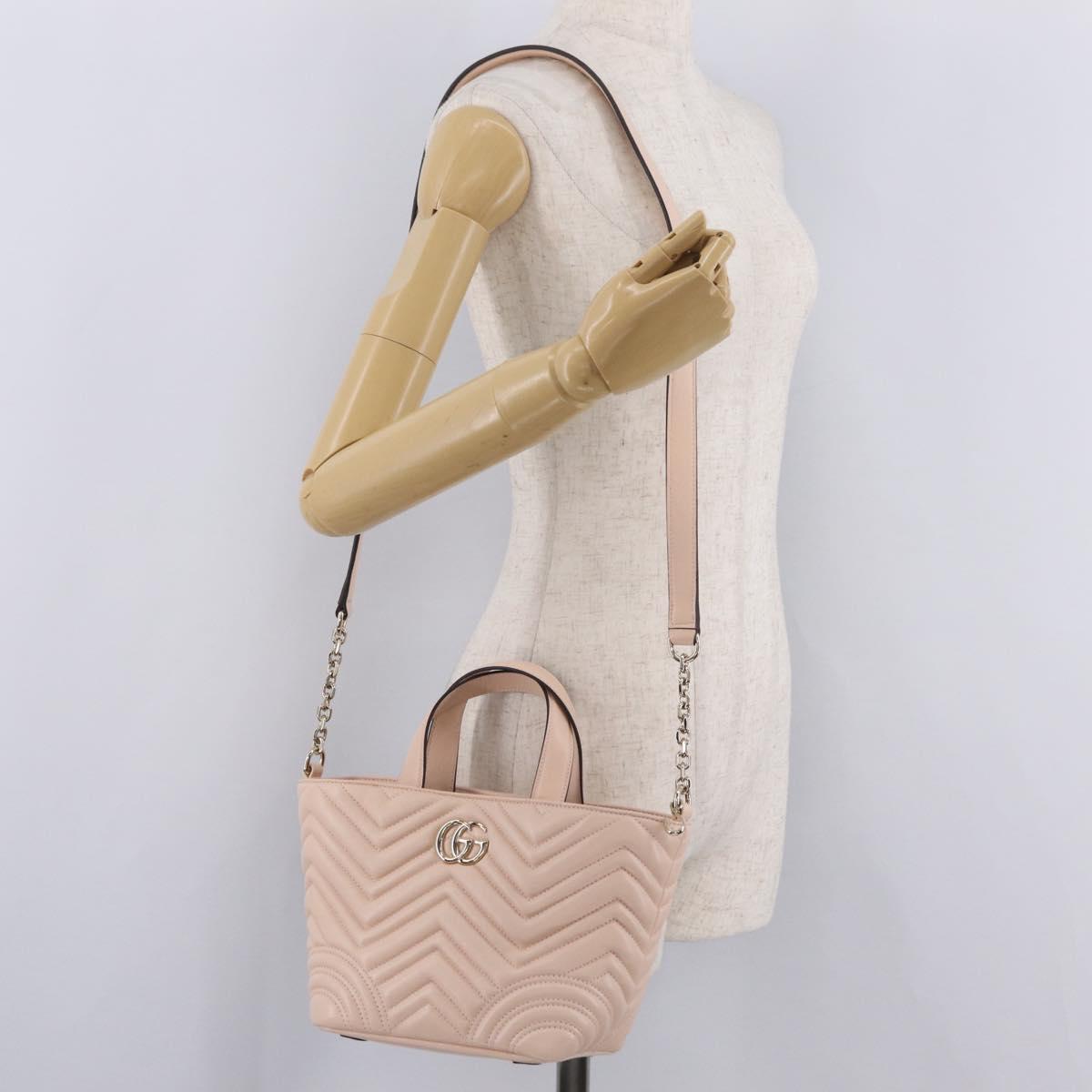 GUCCI GG Marmont Hand Bag Leather 2way Pink Gold Tone 847386 Auth SW2876M