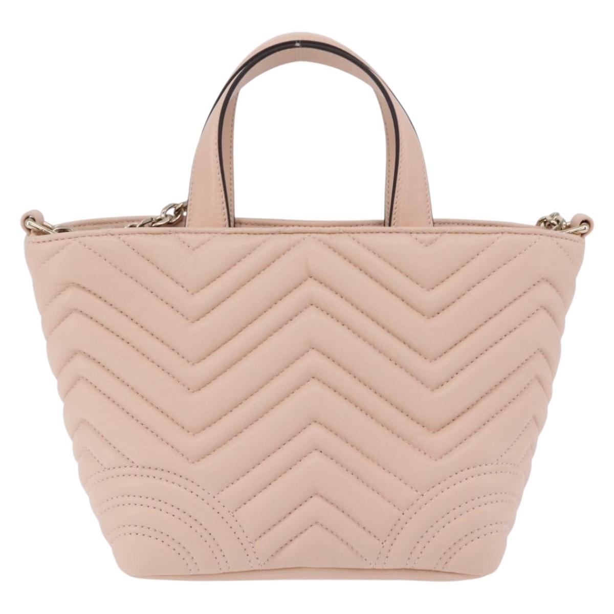 GUCCI GG Marmont Hand Bag Leather 2way Pink Gold Tone 847386 Auth SW2876M