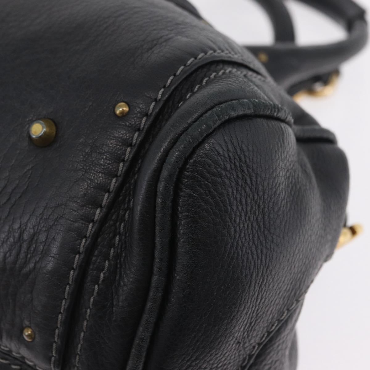 Chloe Paddington Hand Bag Leather Black Gold Tone Auth SW2877V