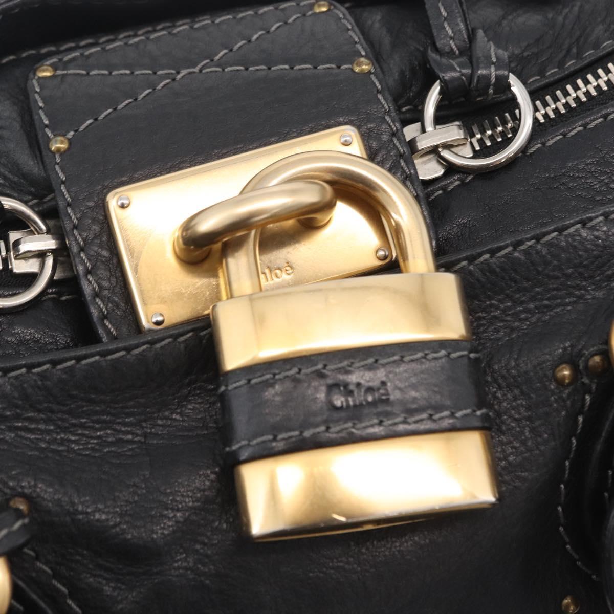 Chloe Paddington Hand Bag Leather Black Gold Tone Auth SW2877V
