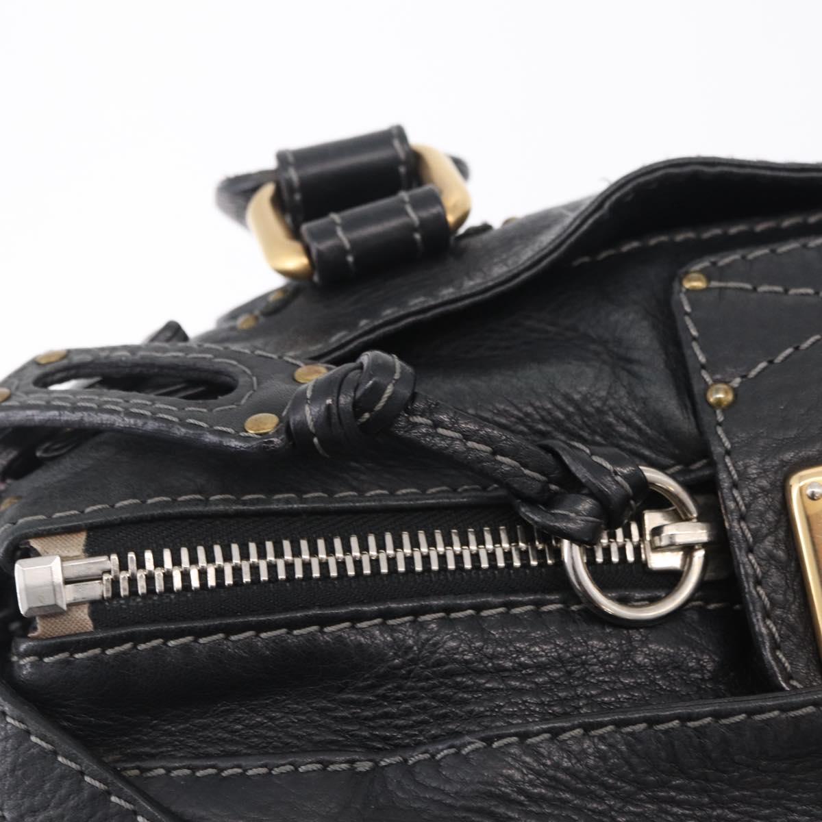 Chloe Paddington Hand Bag Leather Black Gold Tone Auth SW2877V