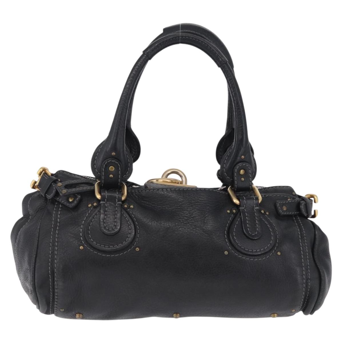 Chloe Paddington Hand Bag Leather Black Gold Tone Auth SW2877V