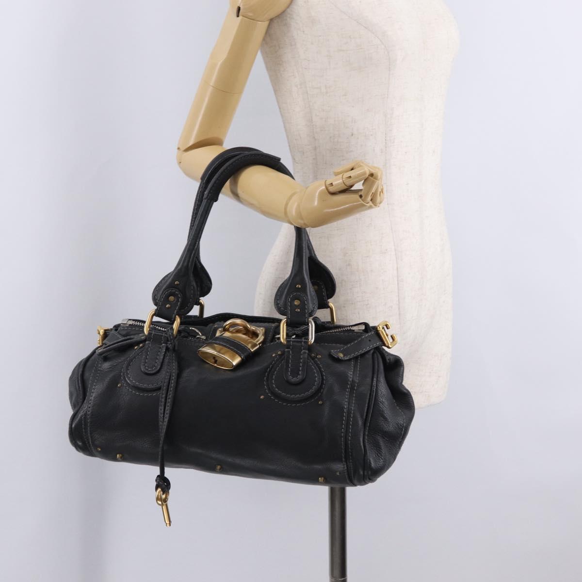 Chloe Paddington Hand Bag Leather Black Gold Tone Auth SW2877V
