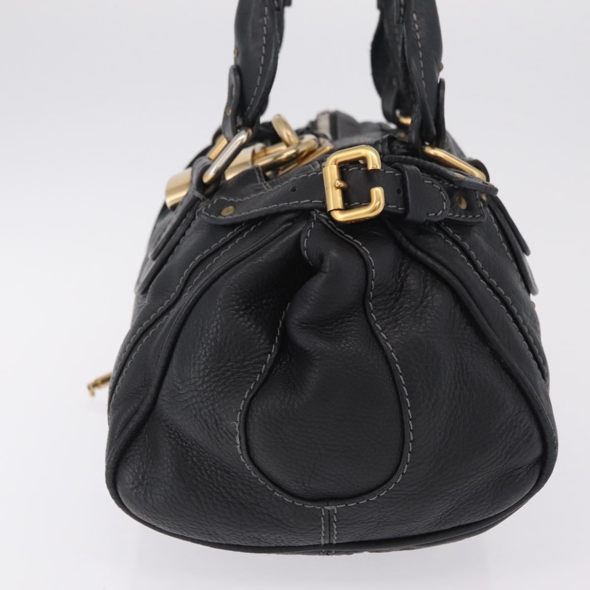 Chloe Paddington Hand Bag Leather Black Gold Tone Auth SW2877V