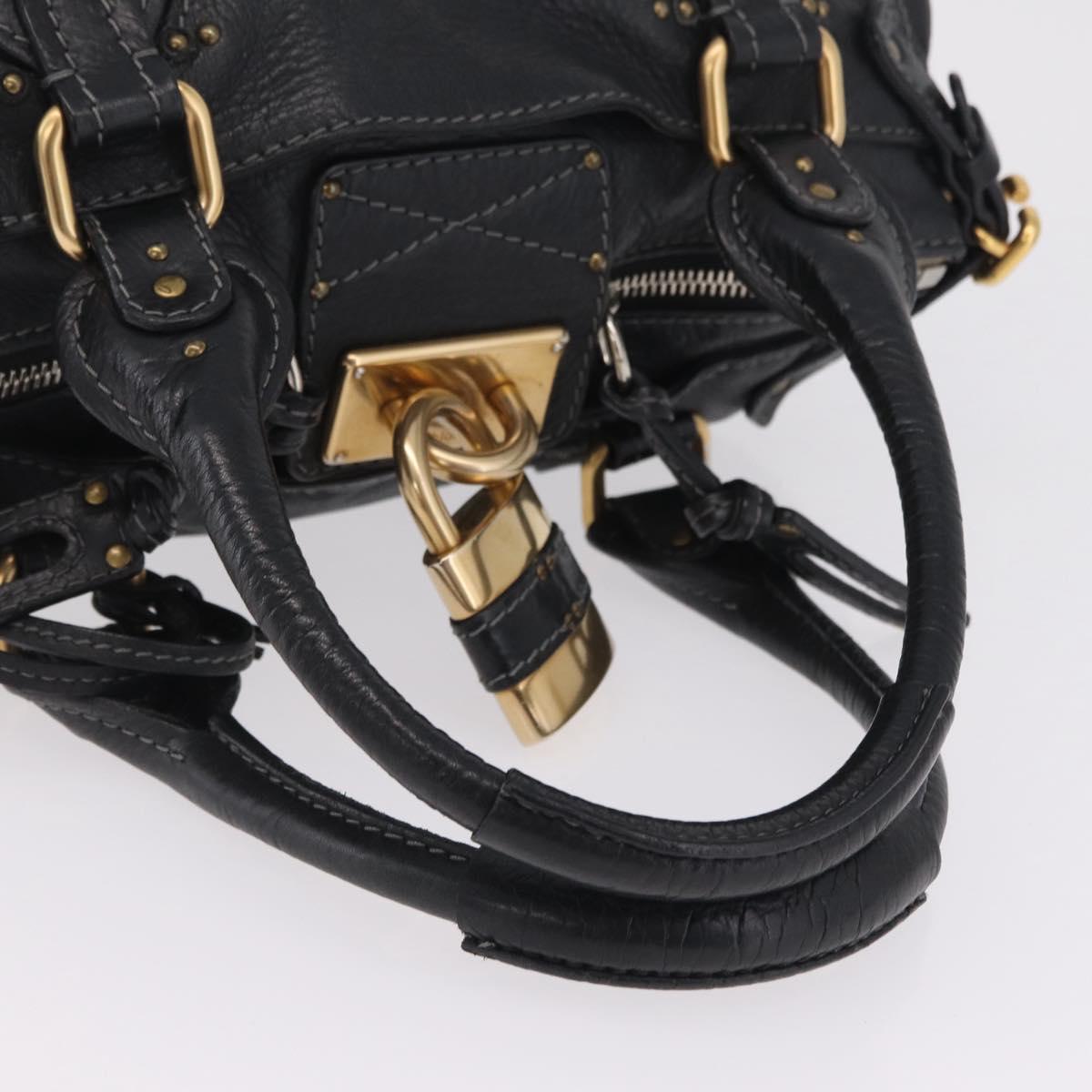 Chloe Paddington Hand Bag Leather Black Gold Tone Auth SW2877V