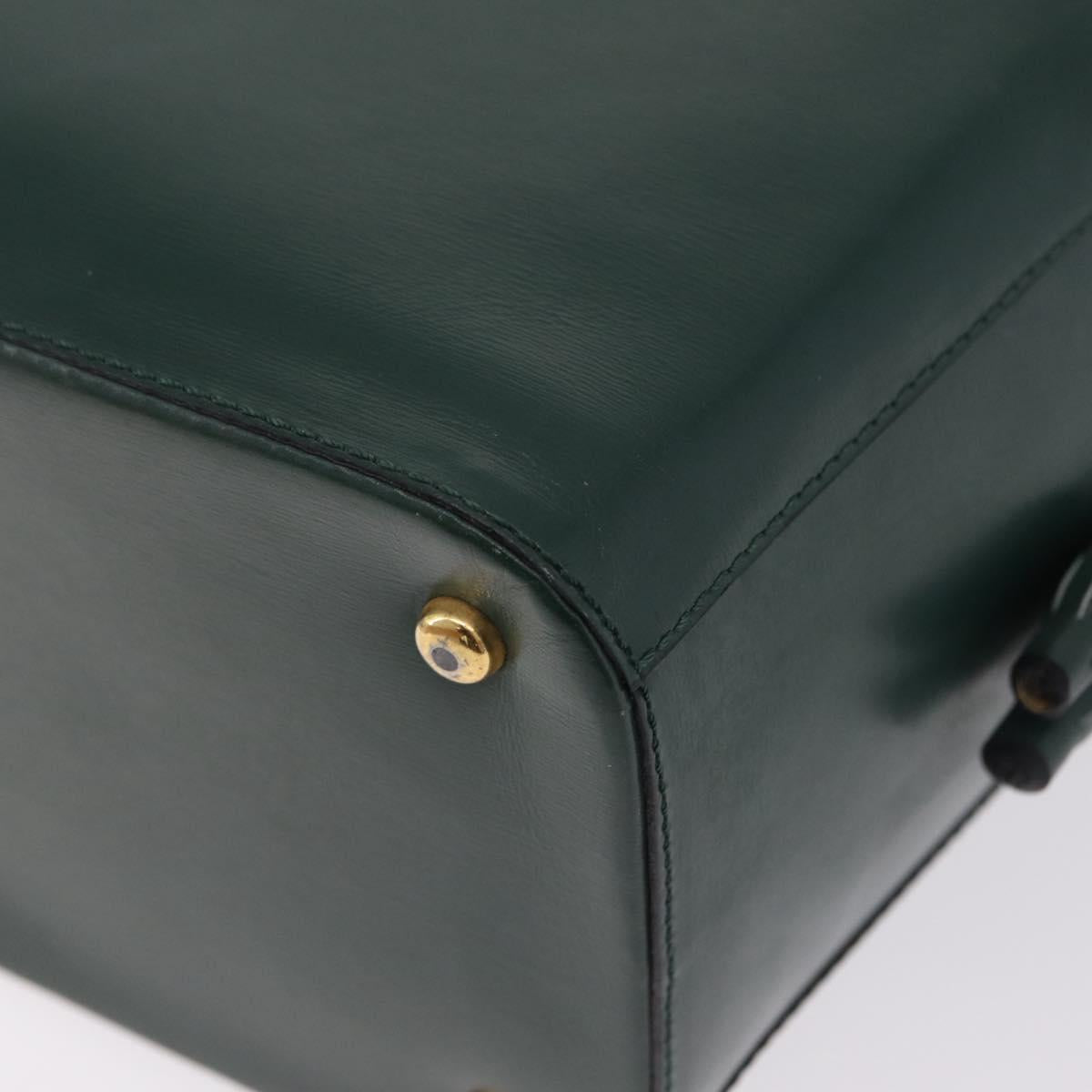 CELINE Hand Bag Leather Green Gold Tone Auth SW2878A