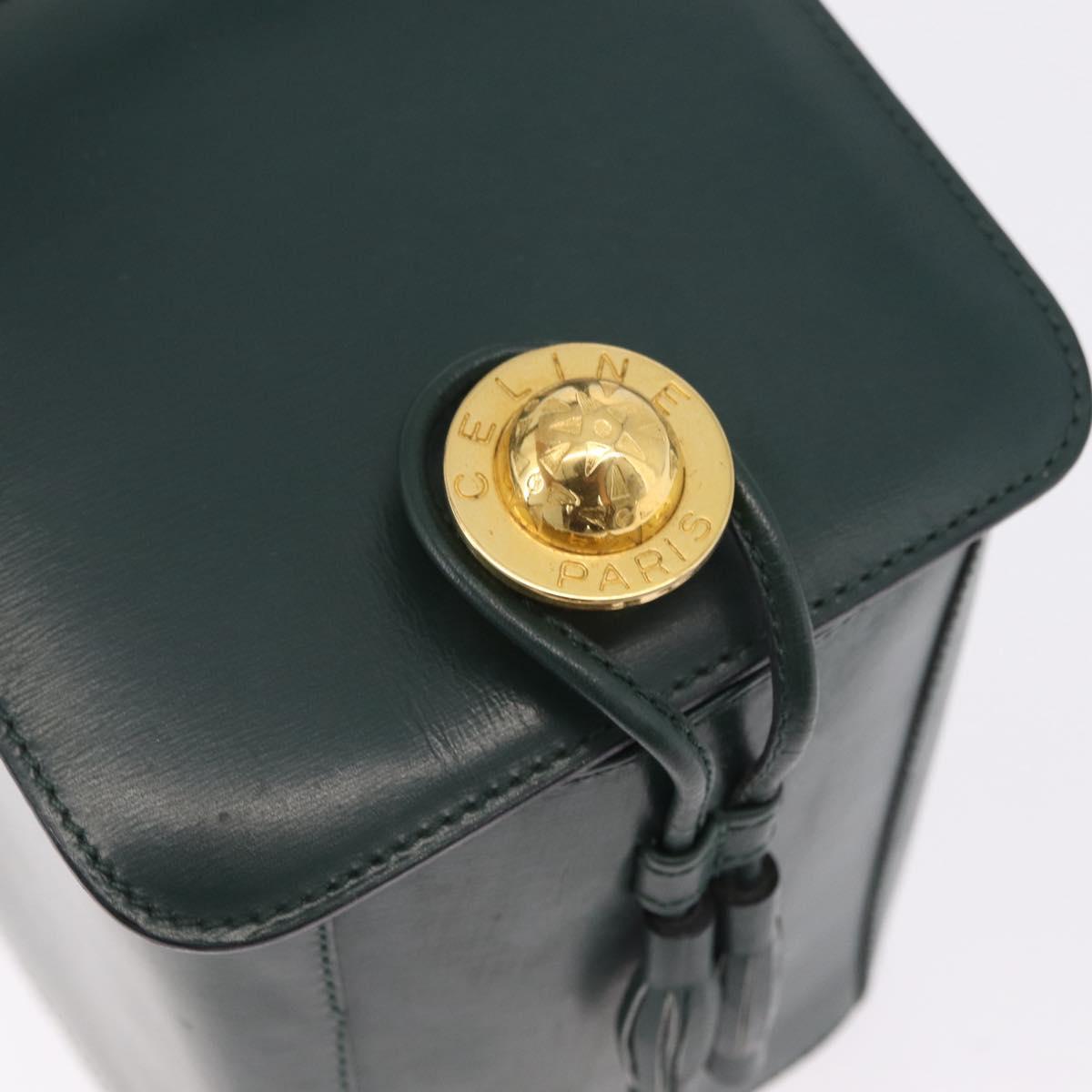 CELINE Hand Bag Leather Green Gold Tone Auth SW2878A