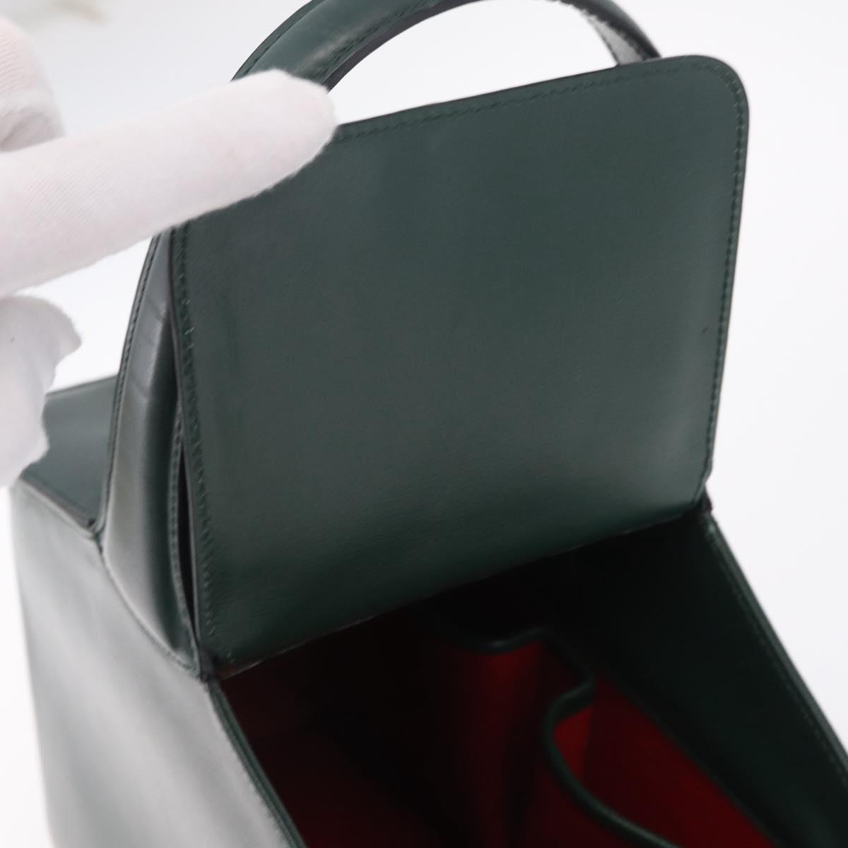 CELINE Hand Bag Leather Green Gold Tone Auth SW2878A