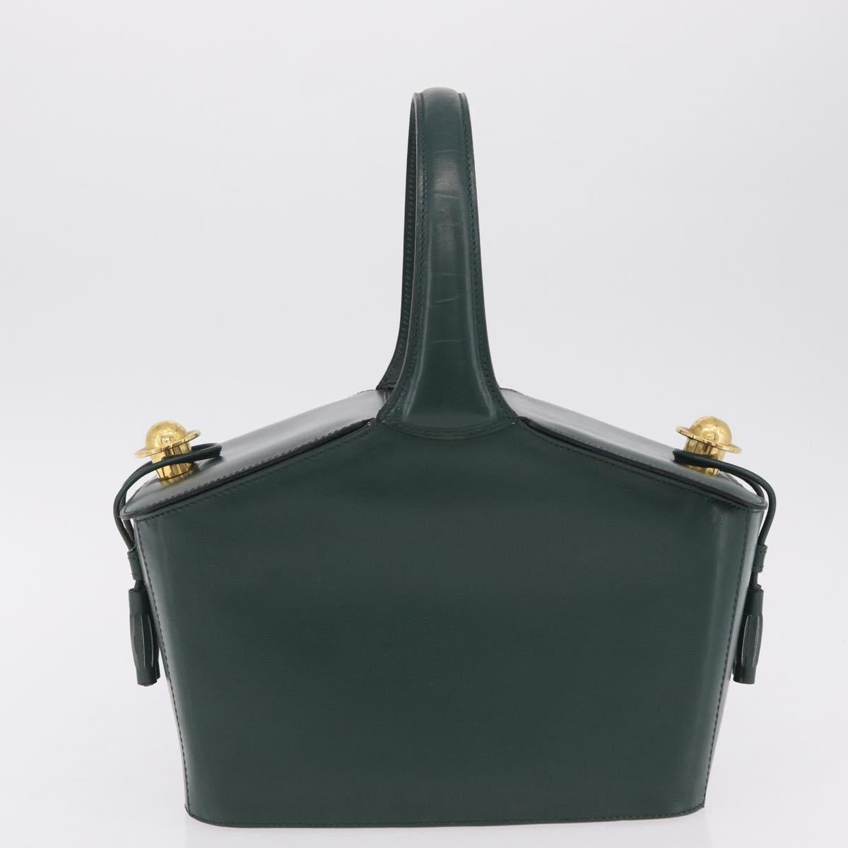 CELINE Hand Bag Leather Green Gold Tone Auth SW2878A