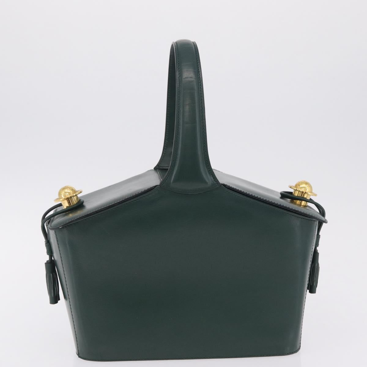 CELINE Hand Bag Leather Green Gold Tone Auth SW2878A