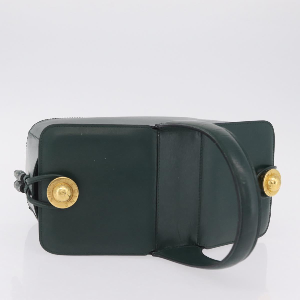 CELINE Hand Bag Leather Green Gold Tone Auth SW2878A