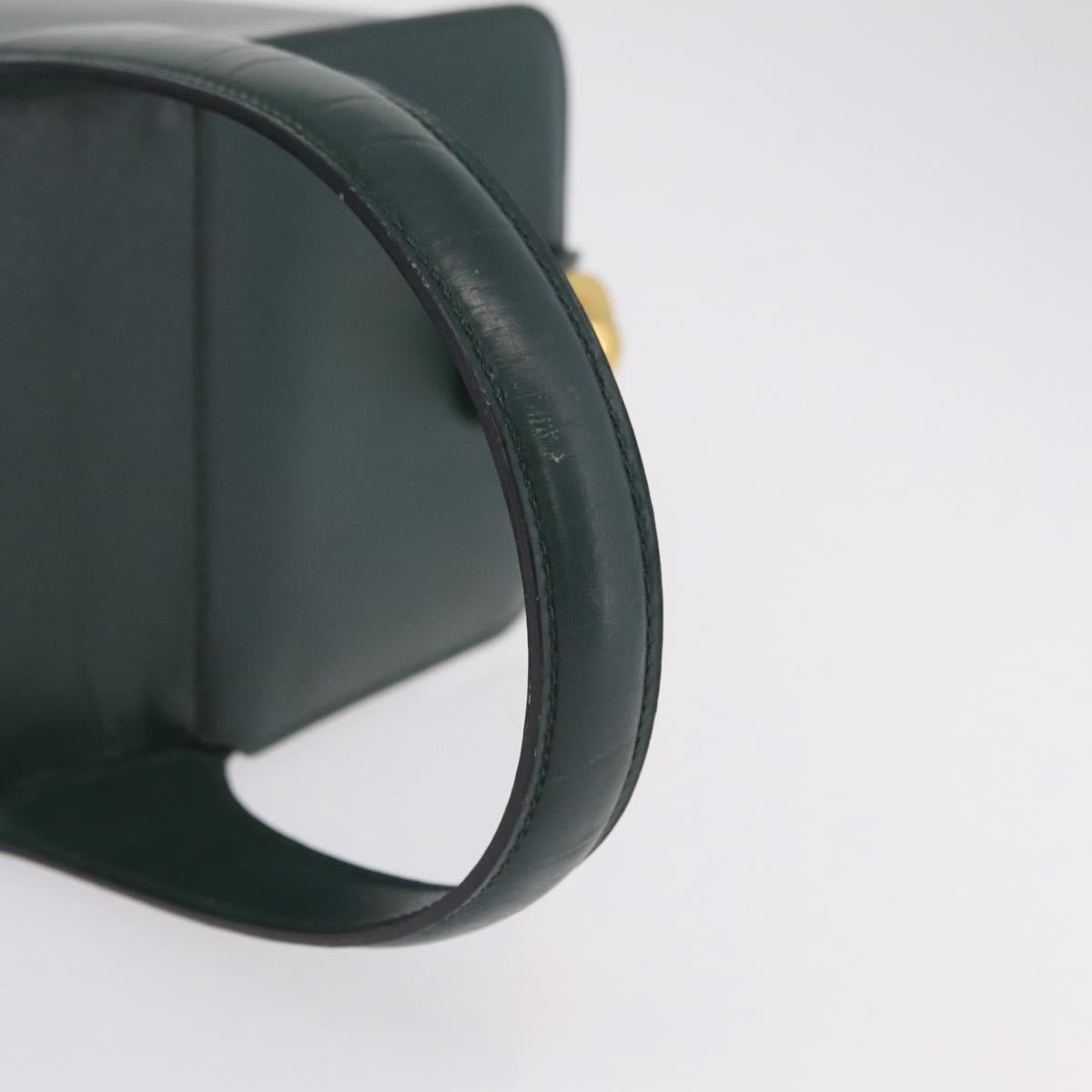 CELINE Hand Bag Leather Green Gold Tone Auth SW2878A