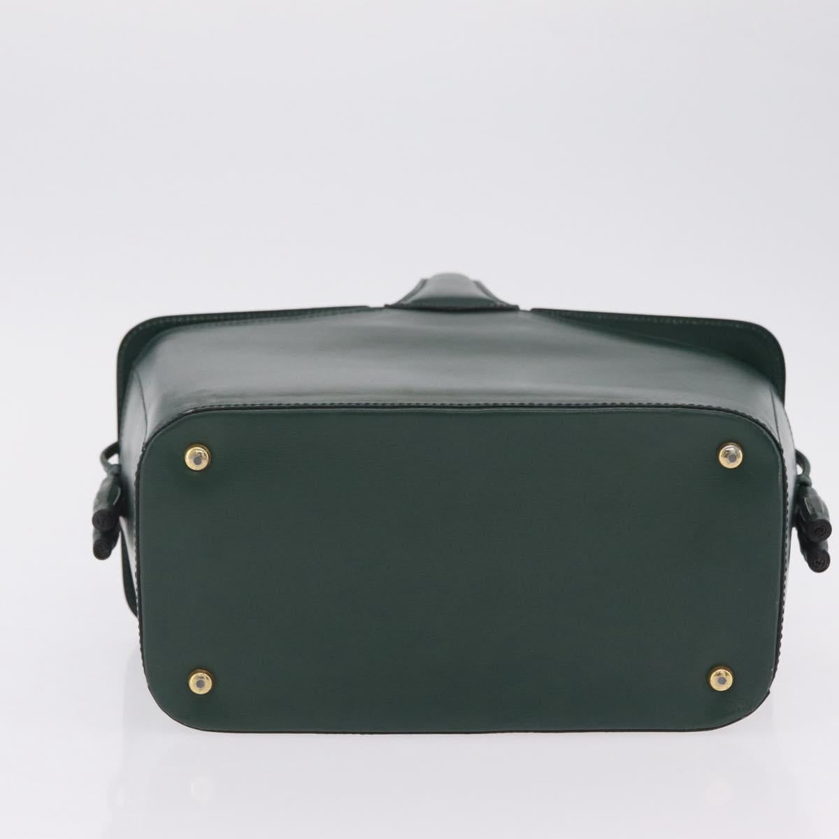 CELINE Hand Bag Leather Green Gold Tone Auth SW2878A