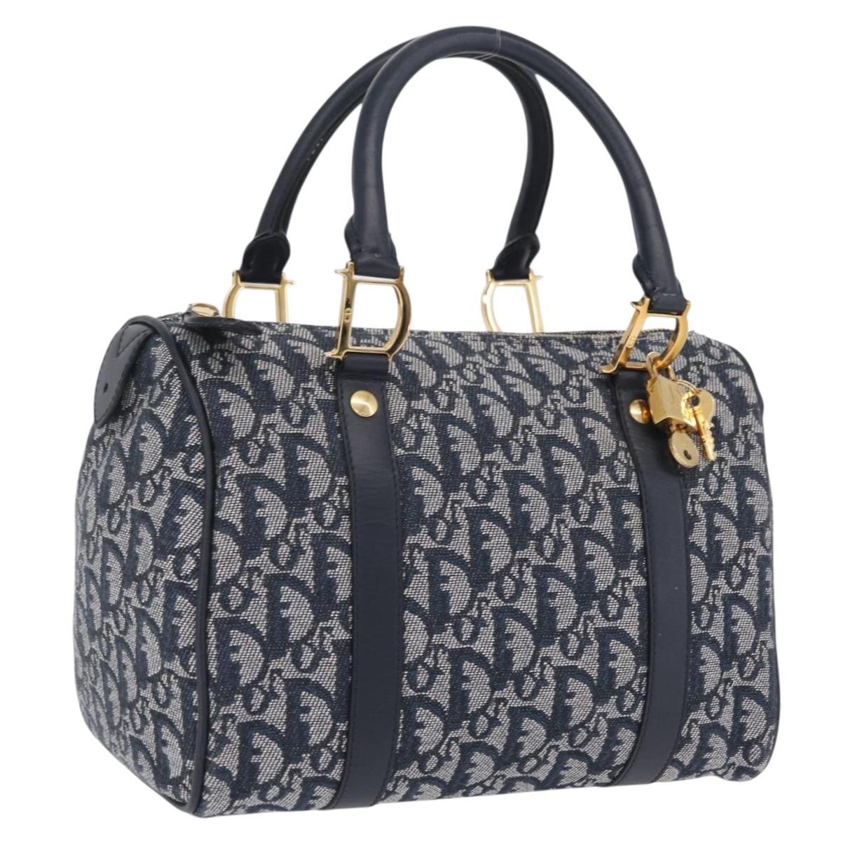 Christian Dior Trotter Canvas Hand Bag Navy Gold Tone Auth SW2879V