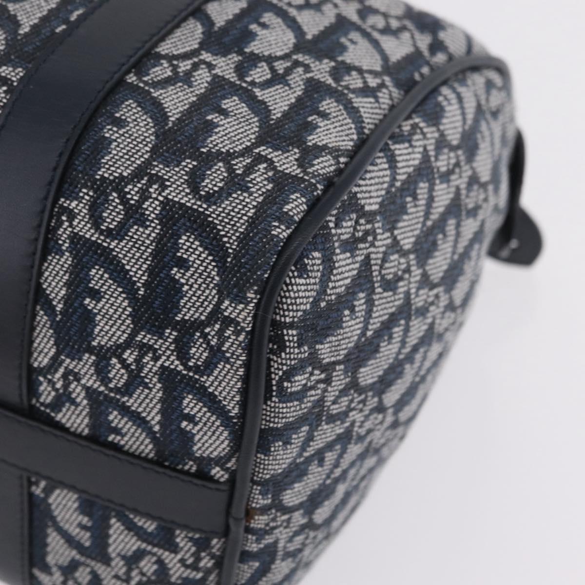 Christian Dior Trotter Canvas Hand Bag Navy Gold Tone Auth SW2879V