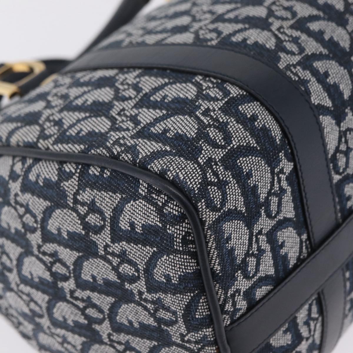 Christian Dior Trotter Canvas Hand Bag Navy Gold Tone Auth SW2879V