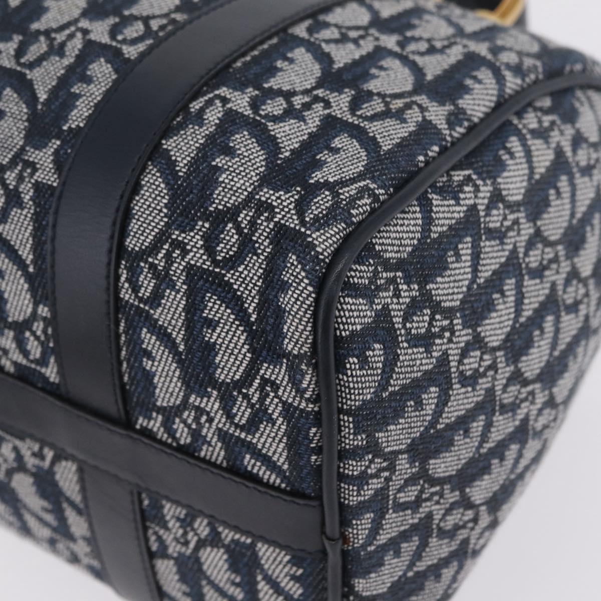Christian Dior Trotter Canvas Hand Bag Navy Gold Tone Auth SW2879V