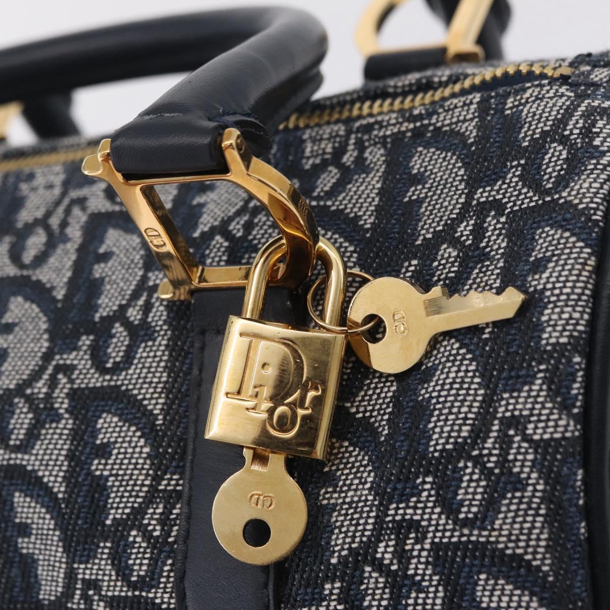 Christian Dior Trotter Canvas Hand Bag Navy Gold Tone Auth SW2879V