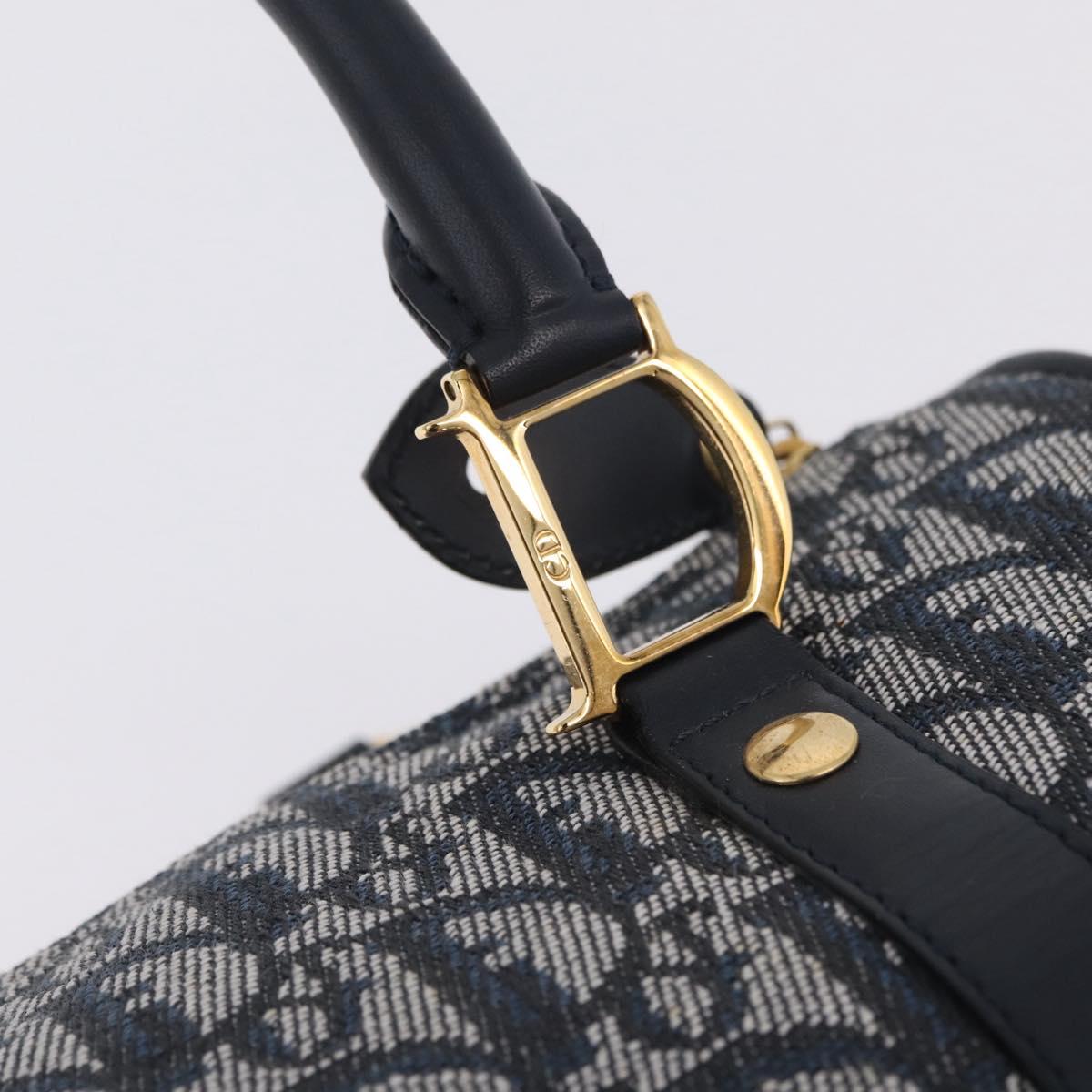 Christian Dior Trotter Canvas Hand Bag Navy Gold Tone Auth SW2879V