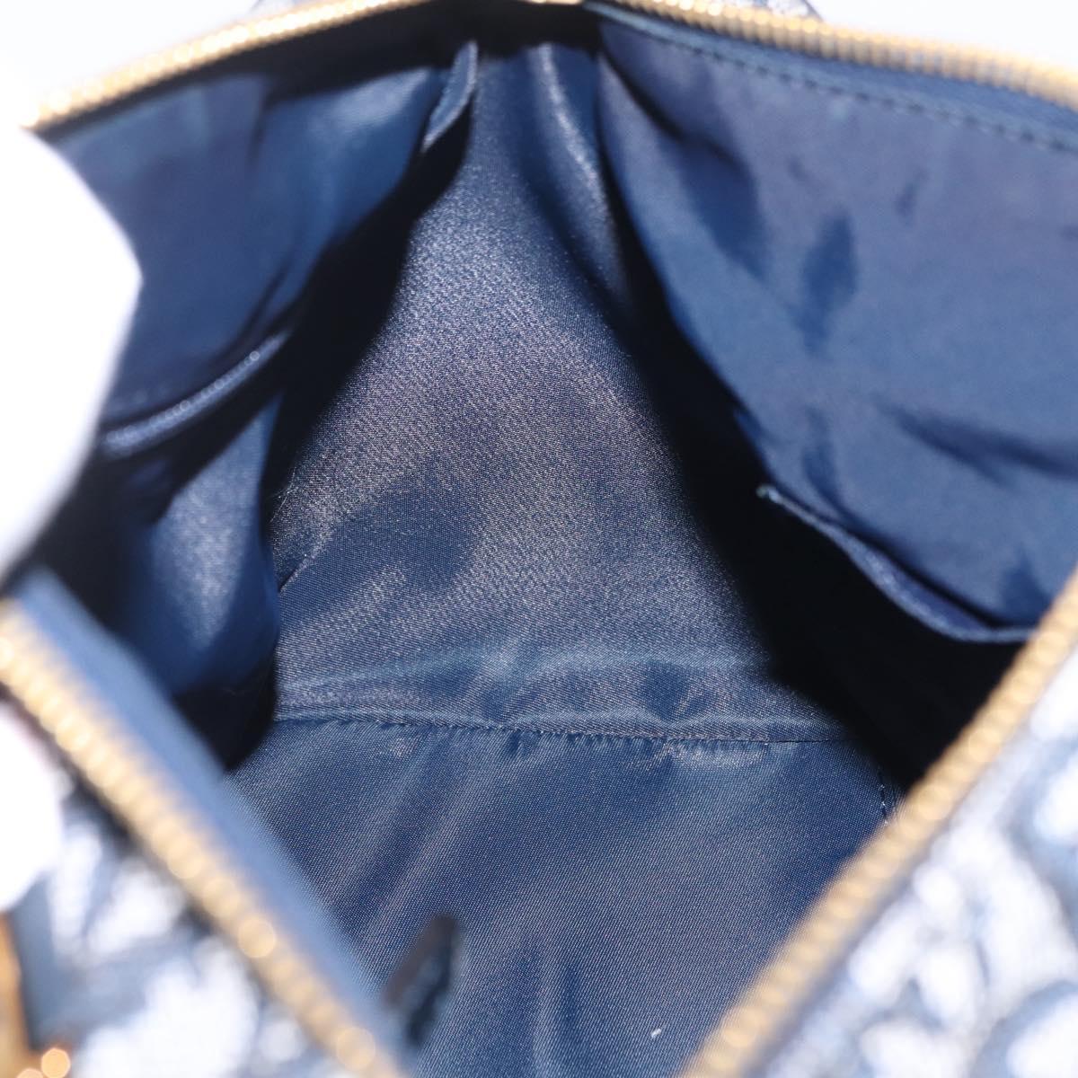 Christian Dior Trotter Canvas Hand Bag Navy Gold Tone Auth SW2879V