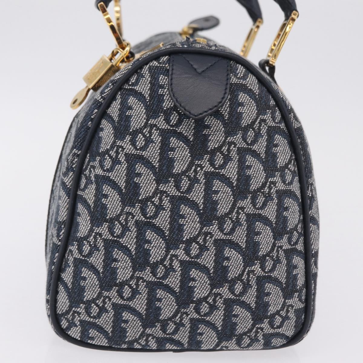 Christian Dior Trotter Canvas Hand Bag Navy Gold Tone Auth SW2879V