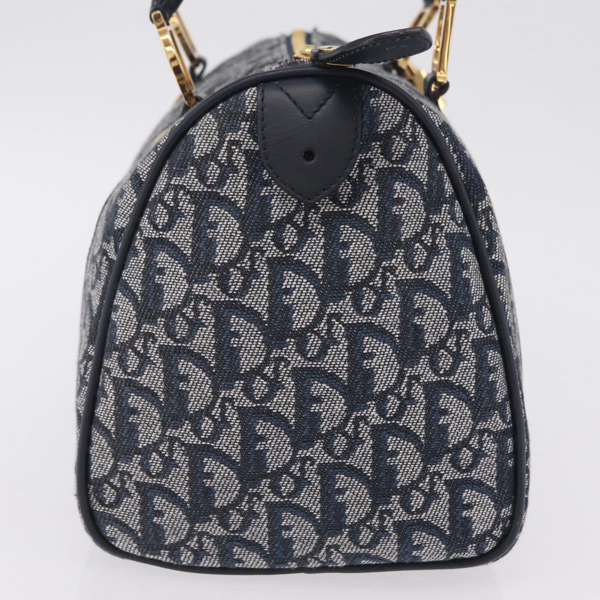 Christian Dior Trotter Canvas Hand Bag Navy Gold Tone Auth SW2879V