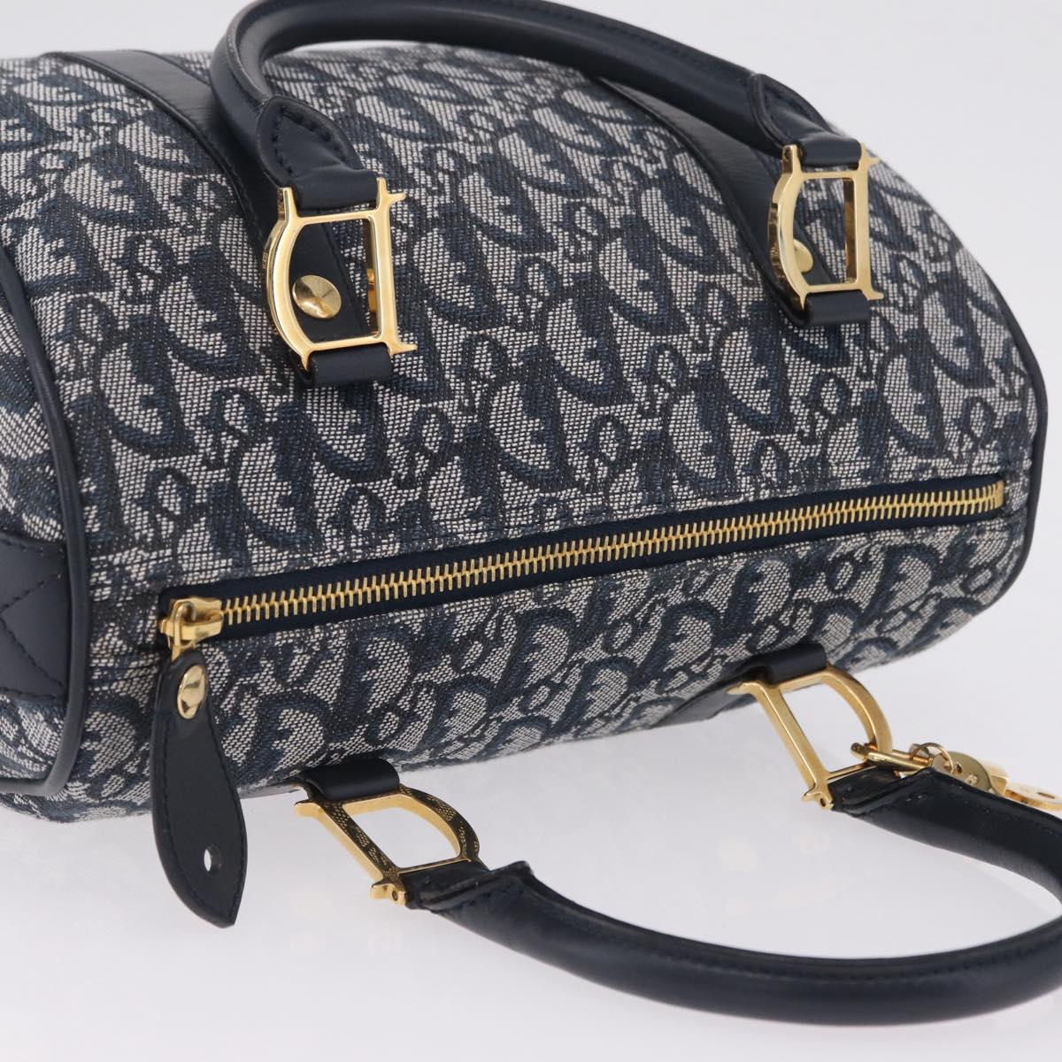 Christian Dior Trotter Canvas Hand Bag Navy Gold Tone Auth SW2879V
