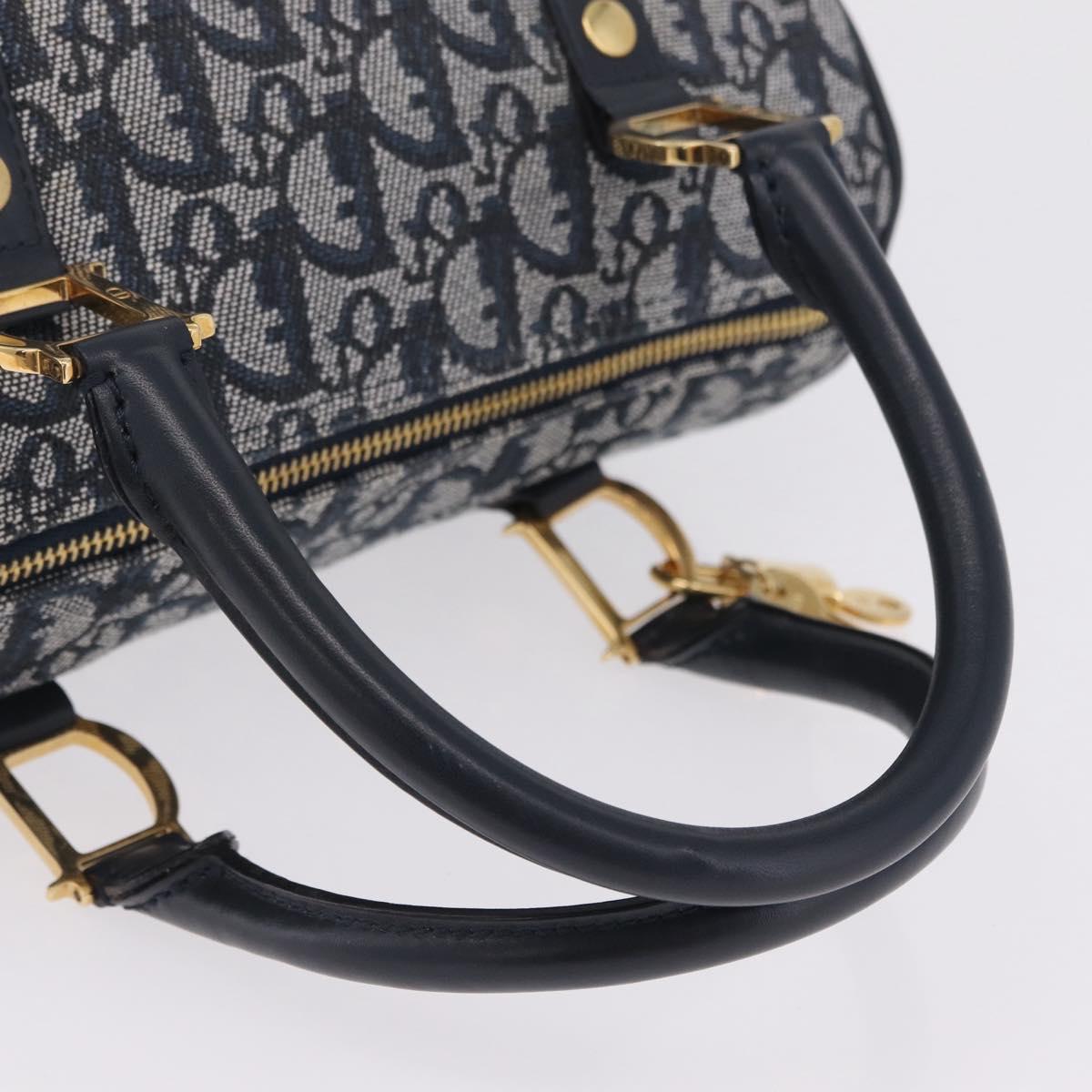 Christian Dior Trotter Canvas Hand Bag Navy Gold Tone Auth SW2879V