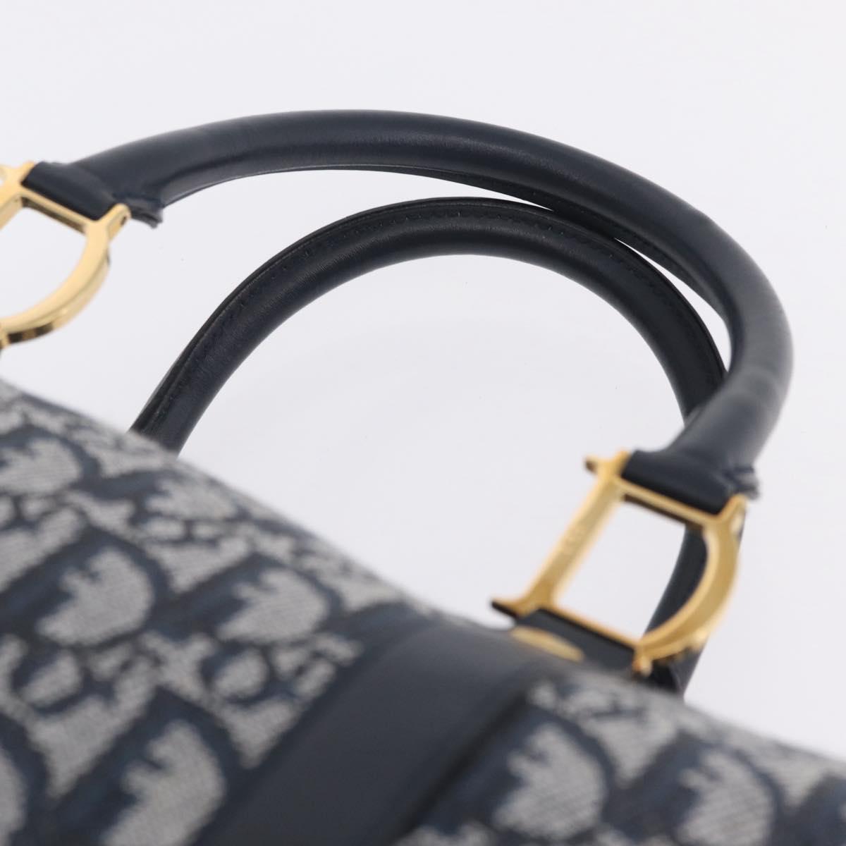 Christian Dior Trotter Canvas Hand Bag Navy Gold Tone Auth SW2879V