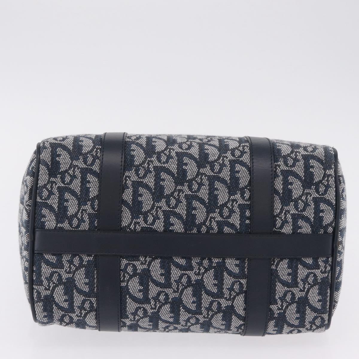 Christian Dior Trotter Canvas Hand Bag Navy Gold Tone Auth SW2879V