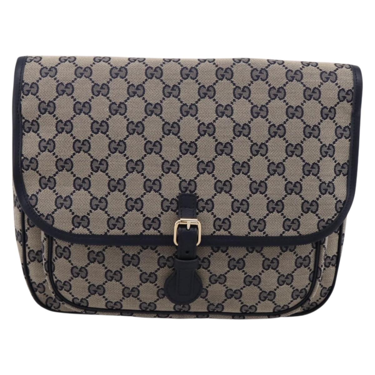GUCCI GG Canvas Shoulder Bag Navy Gold Tone 798823 Auth SW2881V