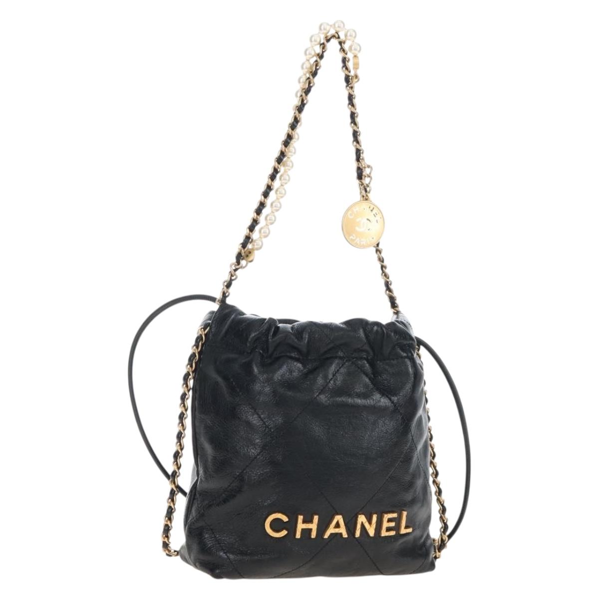 CHANEL Chanel 22 Hand Bag Calf Skin 2way Black Gold Tone CC Auth SW2882SM