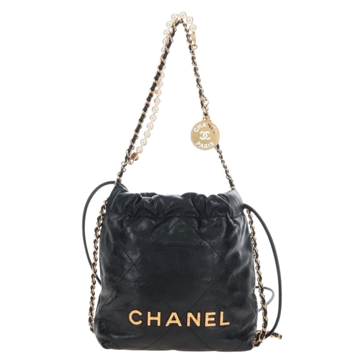 CHANEL Chanel 22 Hand Bag Calf Skin 2way Black Gold Tone CC Auth SW2882SM